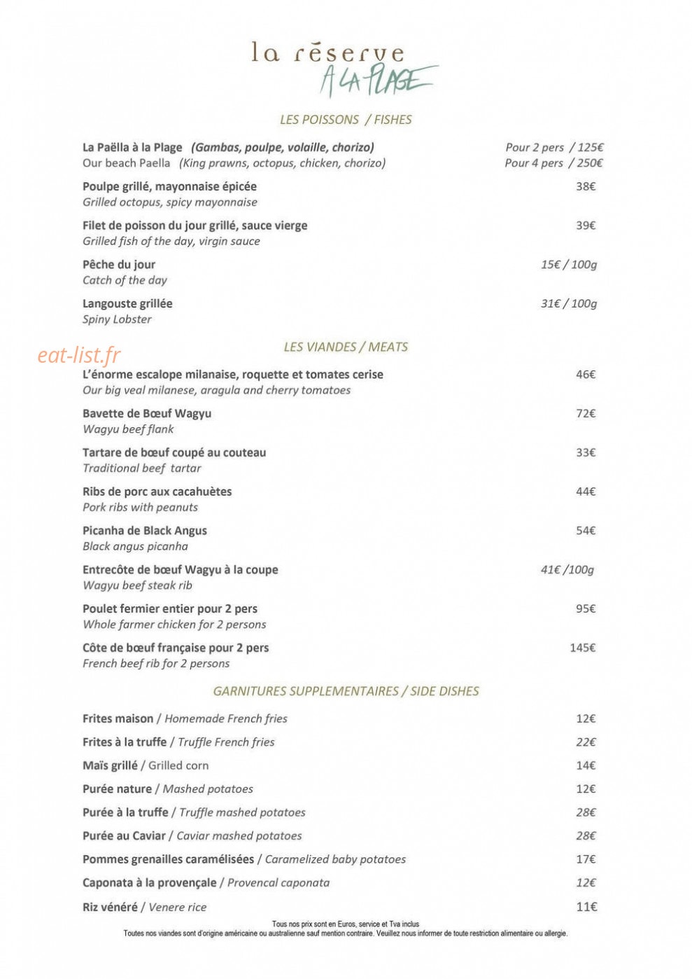 La Réserve à la Plage — carte page 2