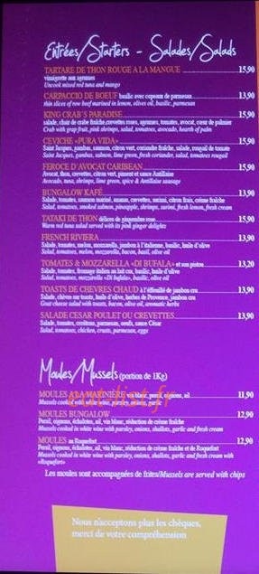 Bungalow Kafé — carte page 1