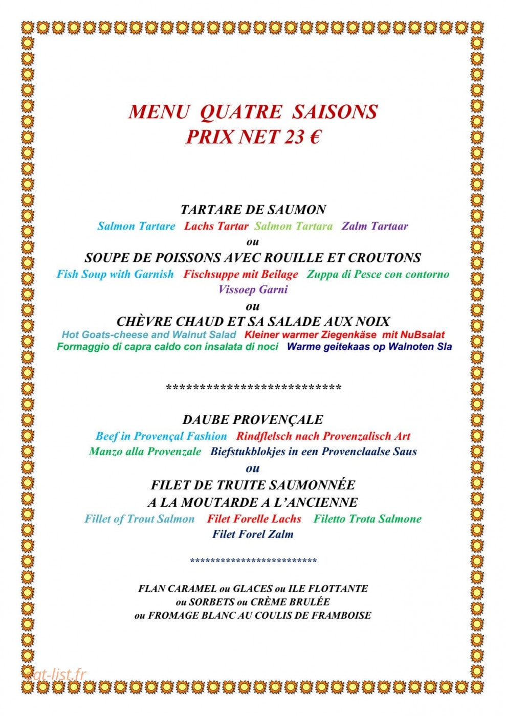 La Petite Auberge — carte page 1