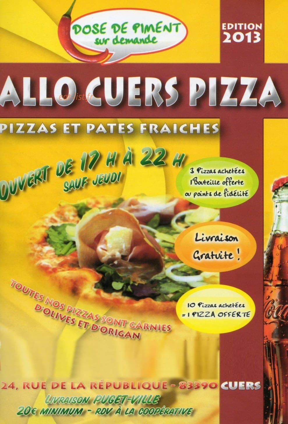 Cuers Pizza — carte page 1