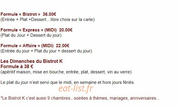 Le Bistrot K — carte page 1