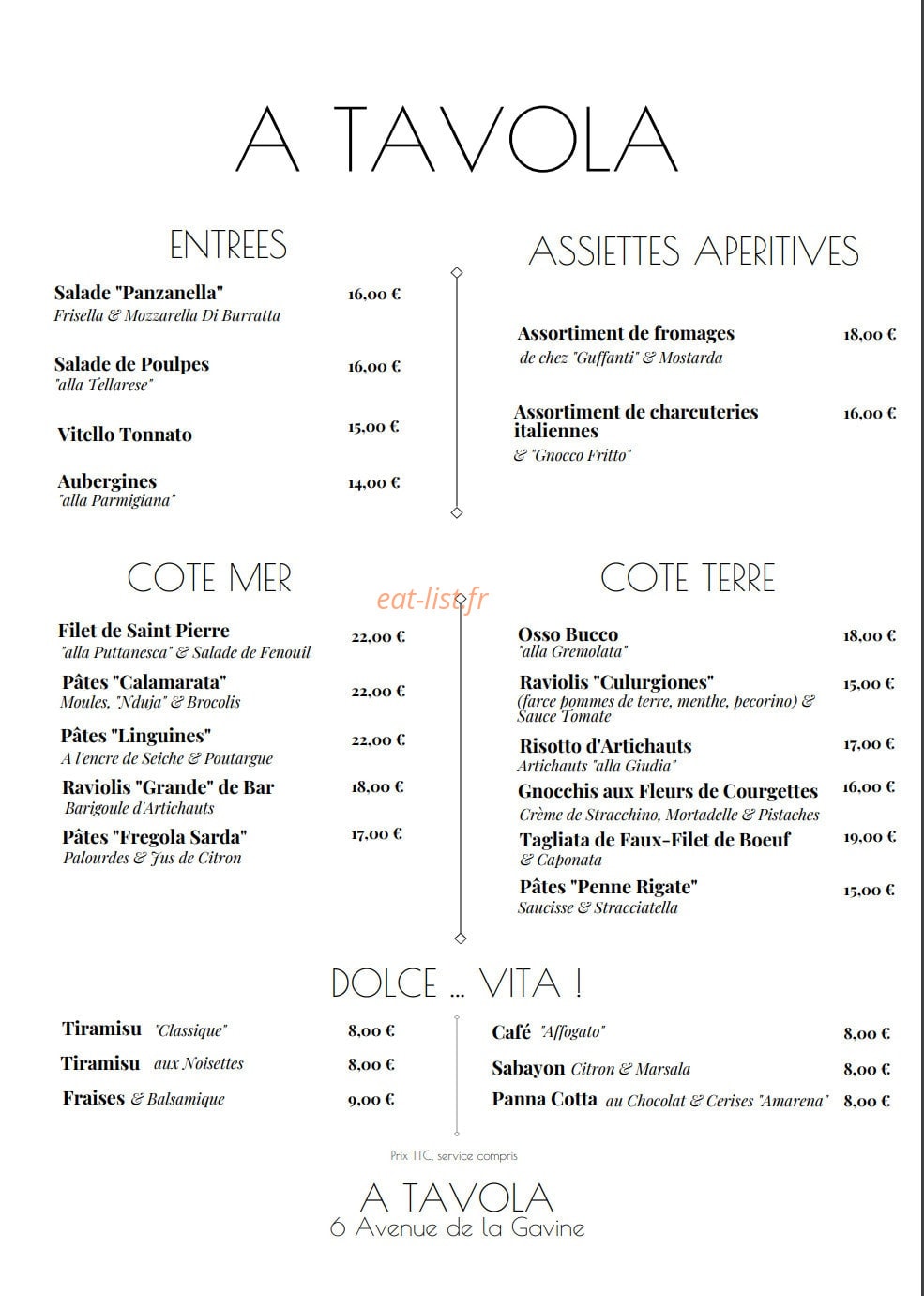 A Tavola — carte page 1