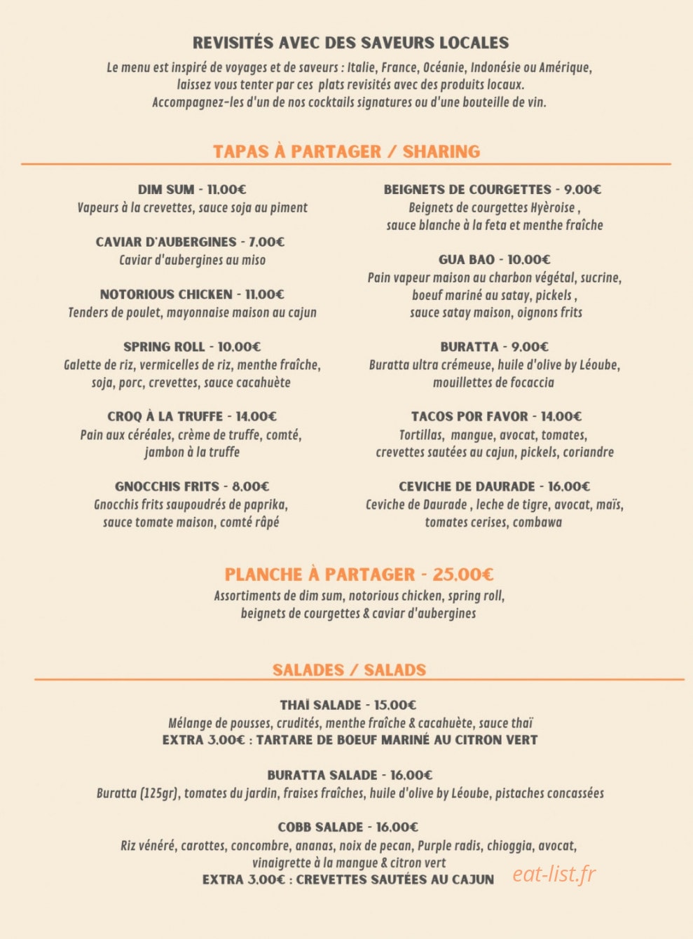 Awa cafe — carte page 1