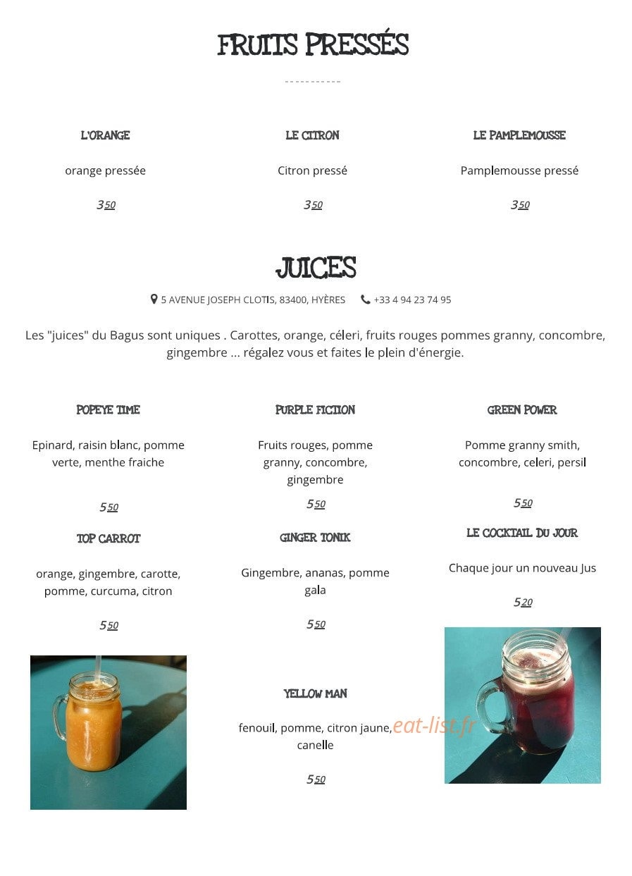 Bagus Kafé — carte page 1