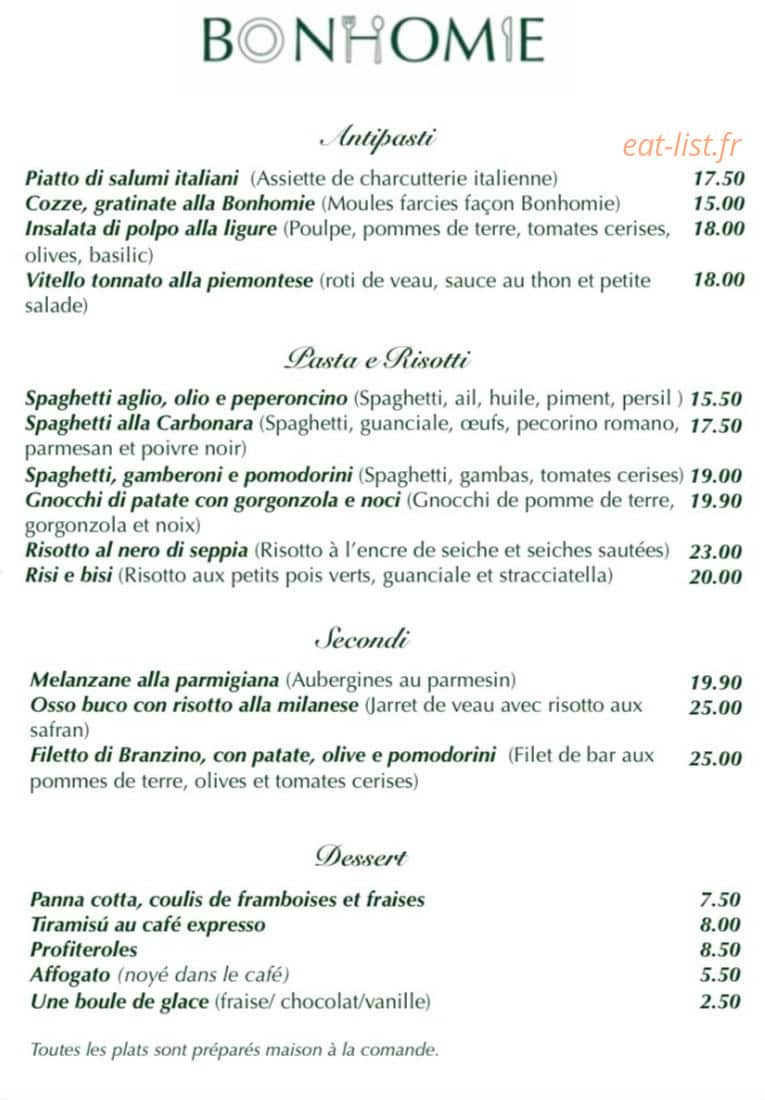 Bonhomie — carte page 1