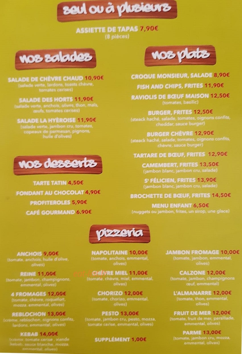 Brasserie des Horts — carte page 1