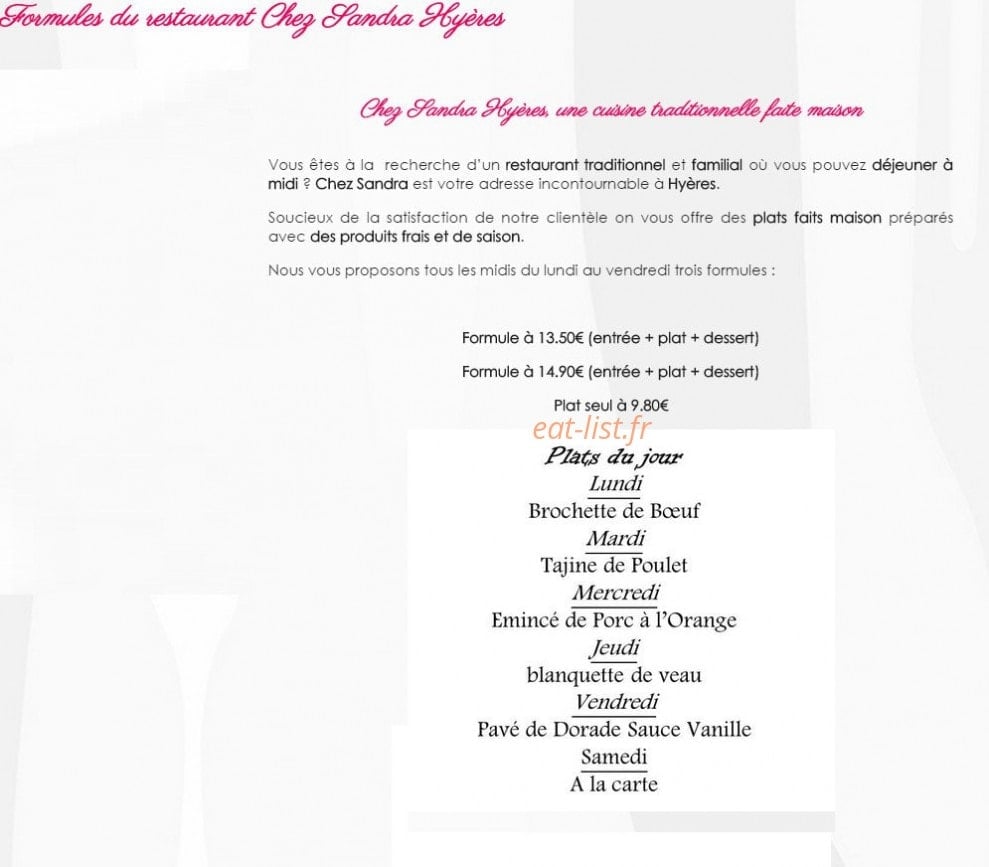 Chez Sandra — carte page 1