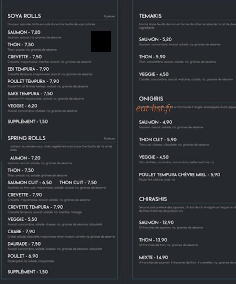 Carte et menu de Gotosushi à Hyeres — Soyas rolls, temakis et shirashis,....