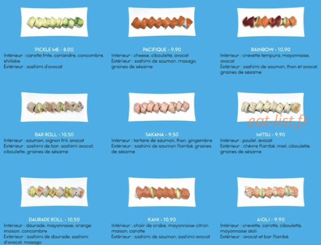 Carte et menu de Gotosushi à Hyeres — Les bar rôles , pacifiques et mitsu,...