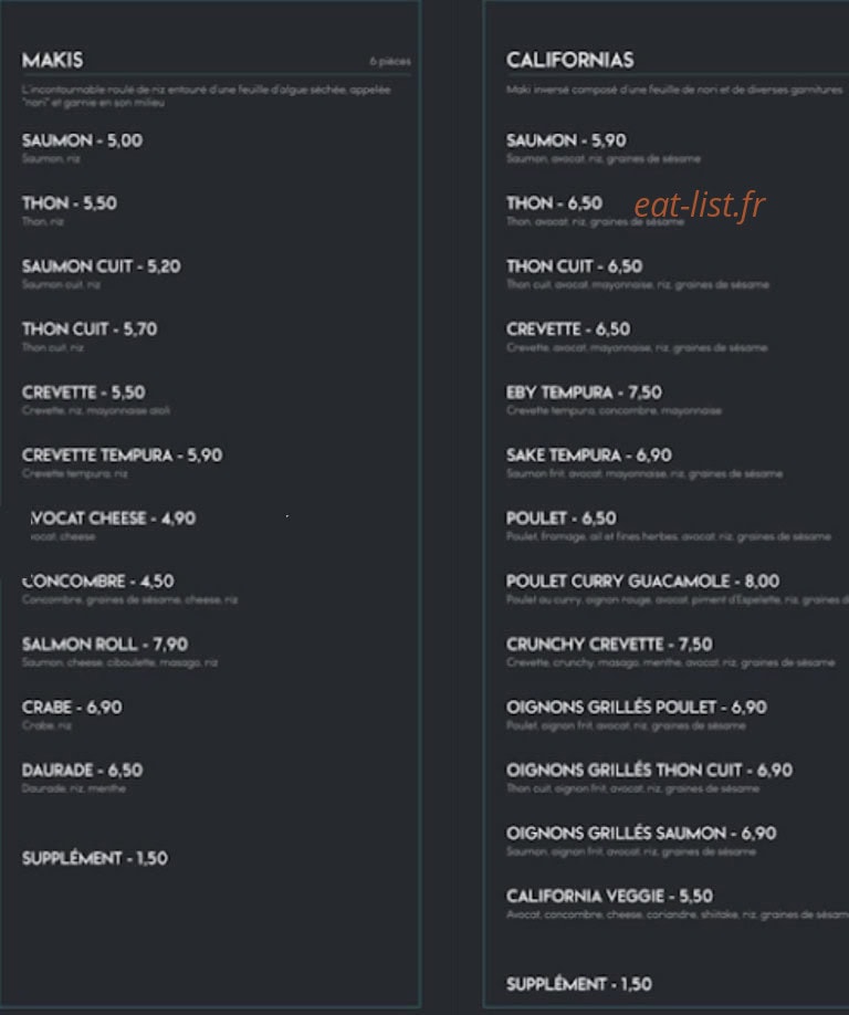 Carte et menu de Gotosushi à Hyeres — Les makis , california