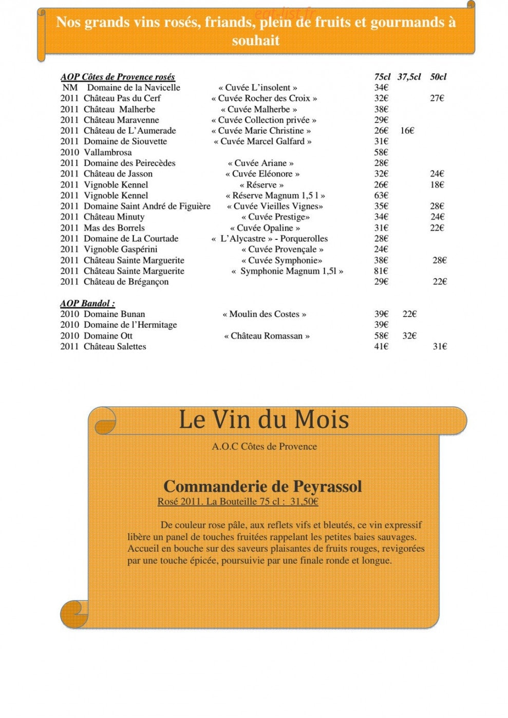 Carte et menu de La brasserie des iles à Hyeres — Les vins page 2