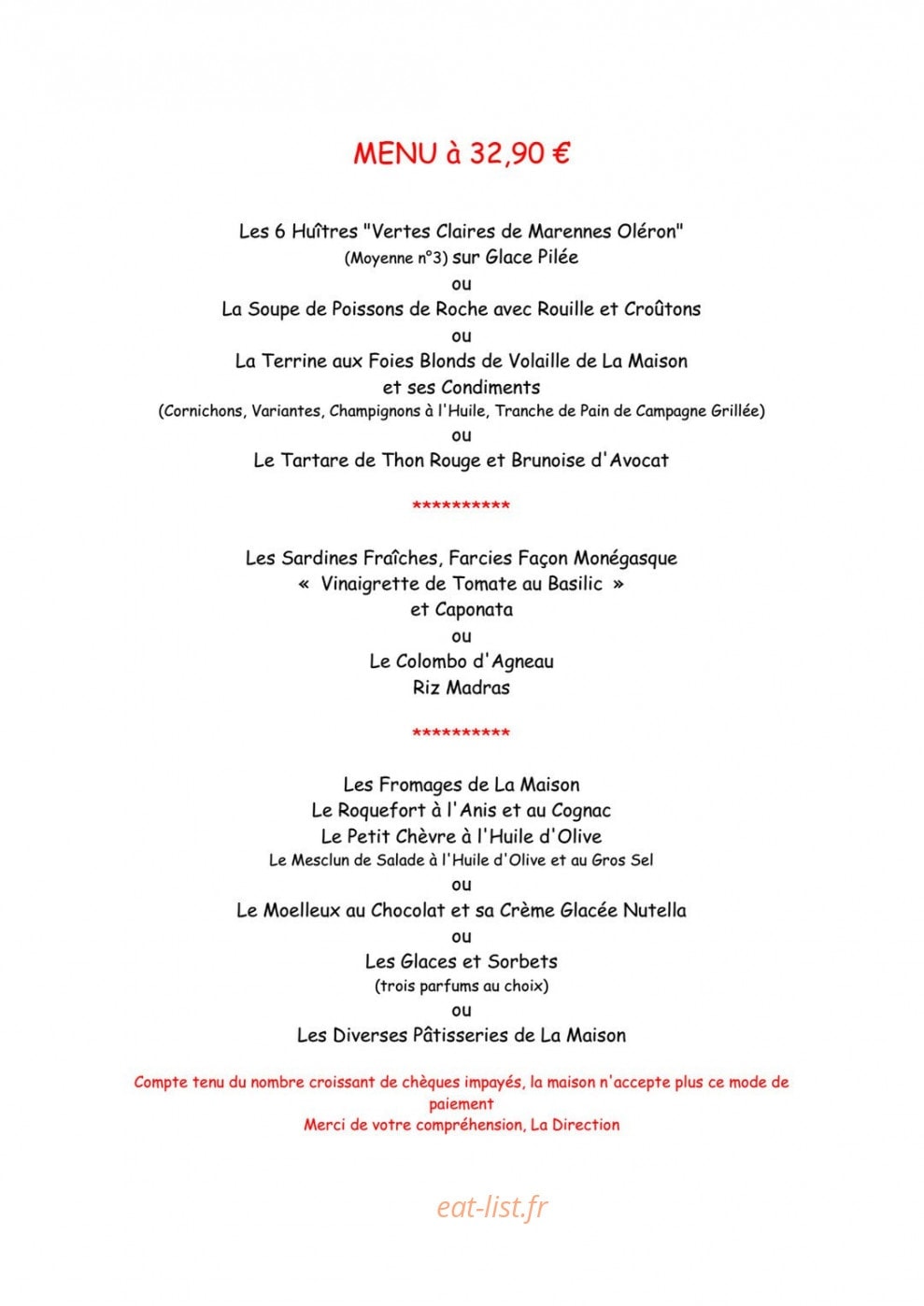 Carte et menu de La brasserie des iles à Hyeres — Le menu 32.9 €