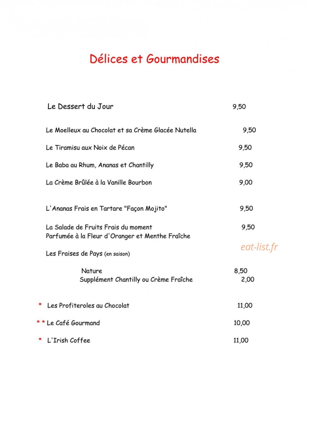 Carte et menu de La brasserie des iles à Hyeres — Les délices et gourmandises