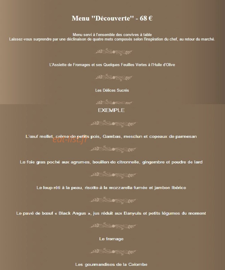 La Colombe — carte page 1