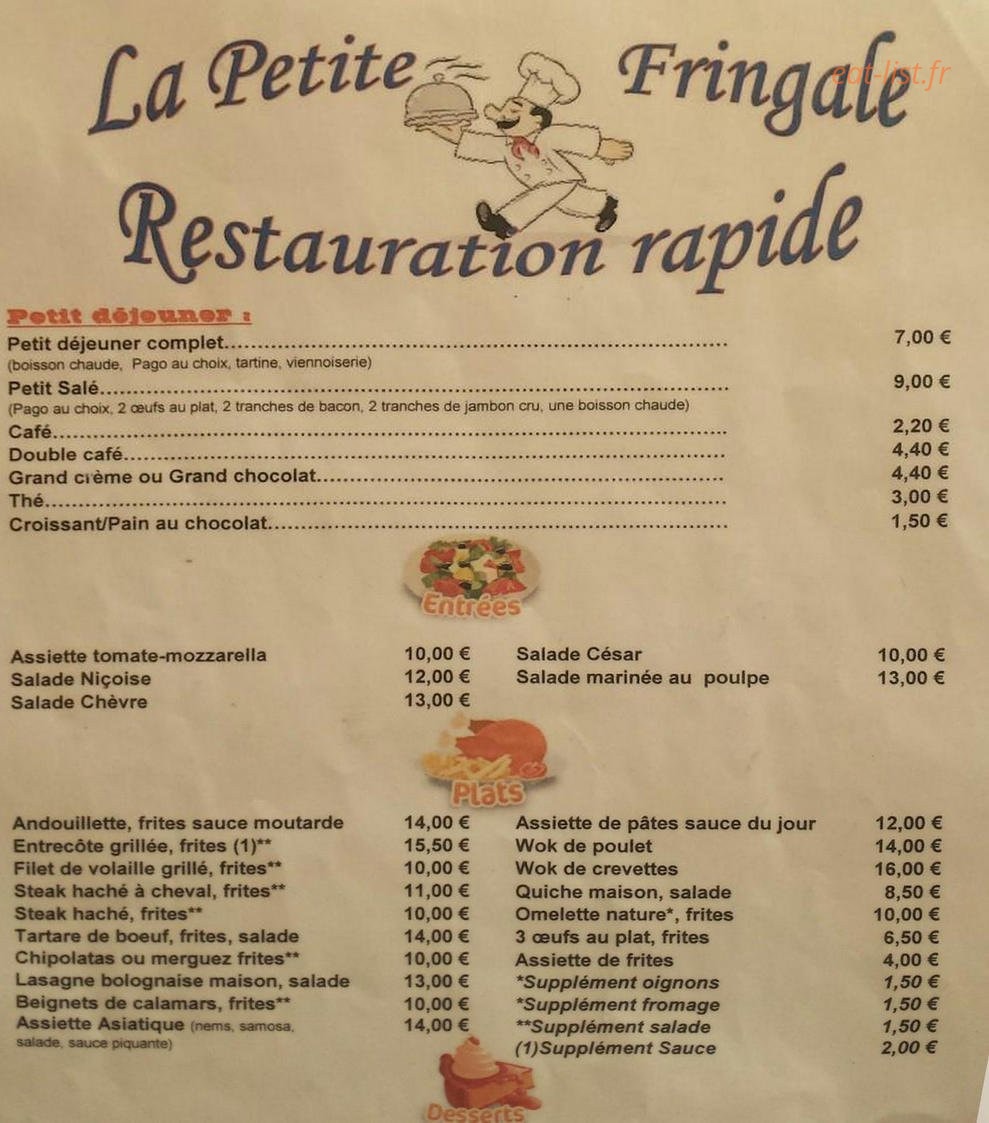 La Petite Fringale — carte page 1