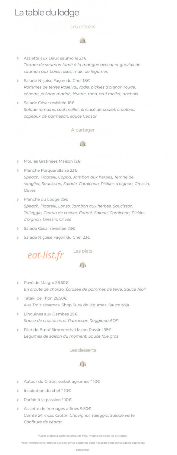 La Table du Lodge — carte page 1