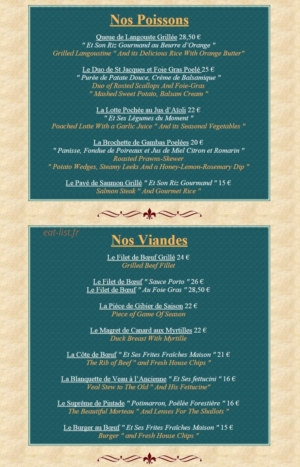 La Taverne Royale — carte page 2