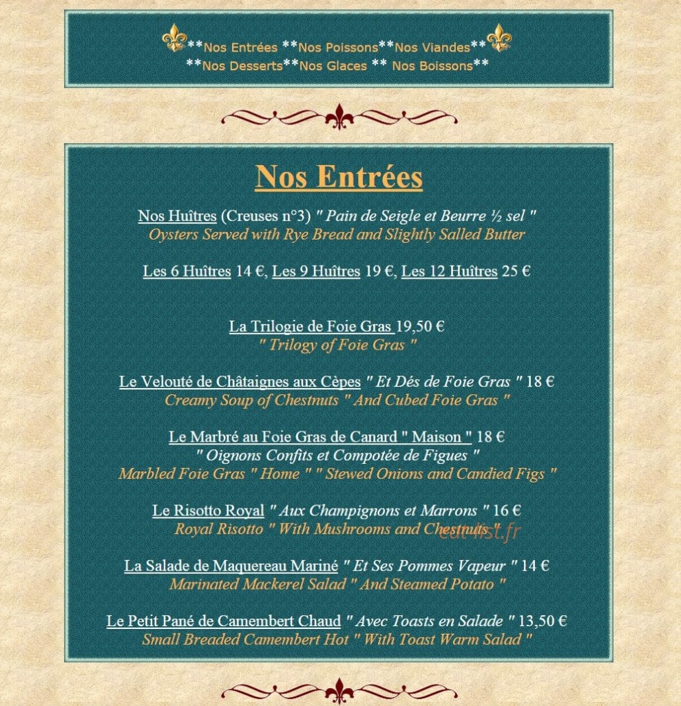 La Taverne Royale — carte page 1