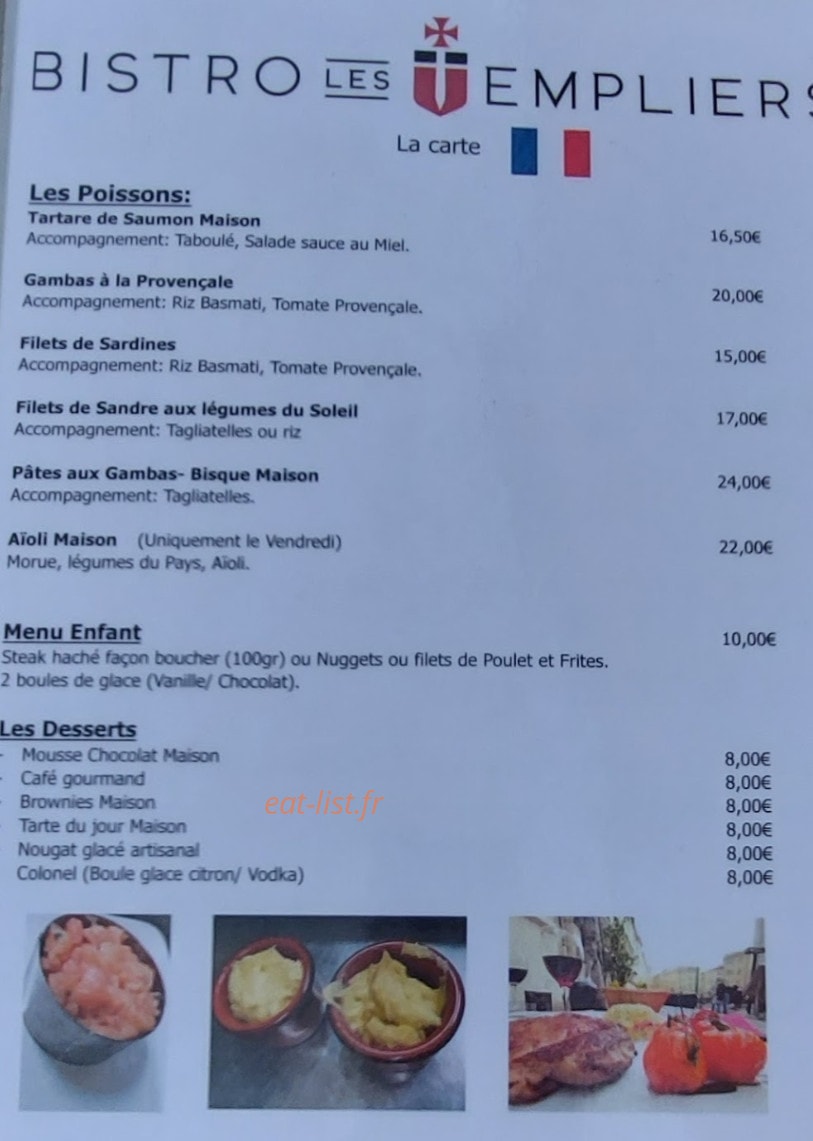Le Bistro des Templiers — carte page 2