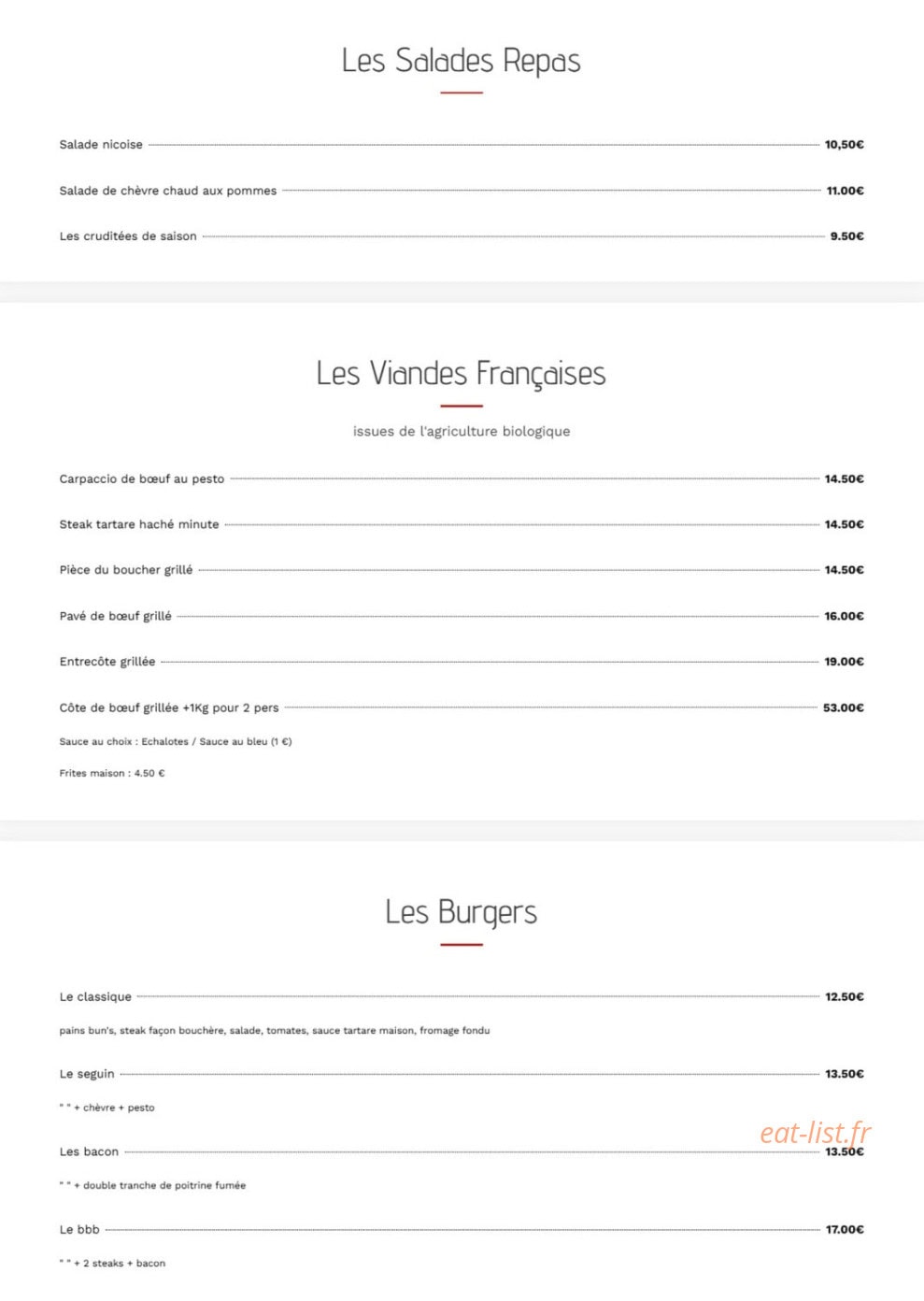 Le Bistrot du Bœuf Bio — carte page 1