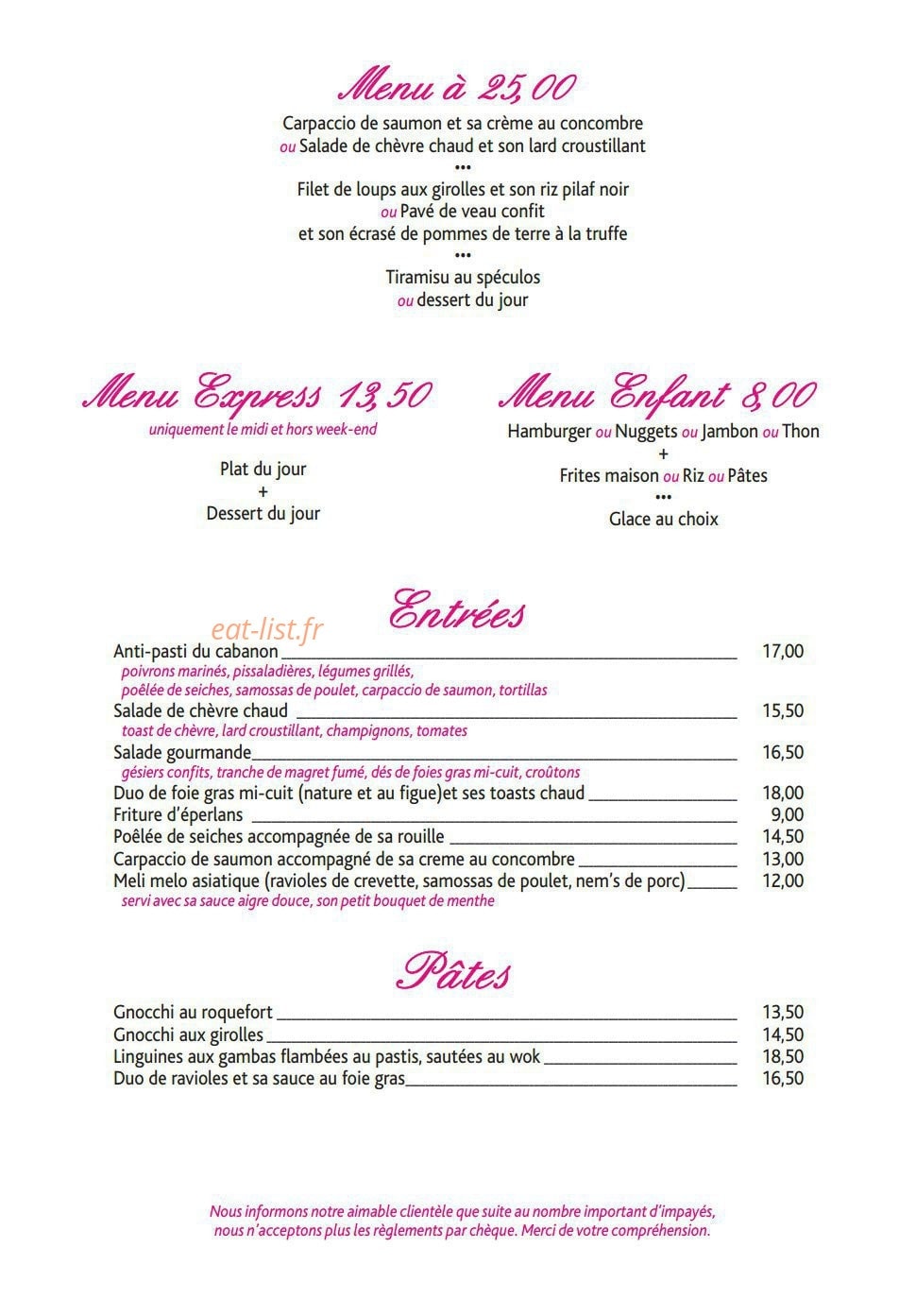 Le Cabanon — carte page 2