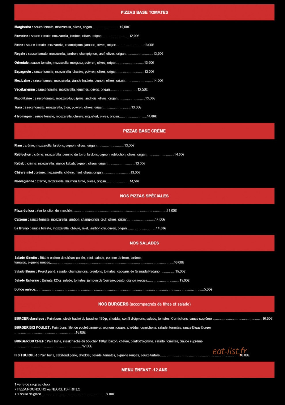 Pizza Bruno — carte page 1