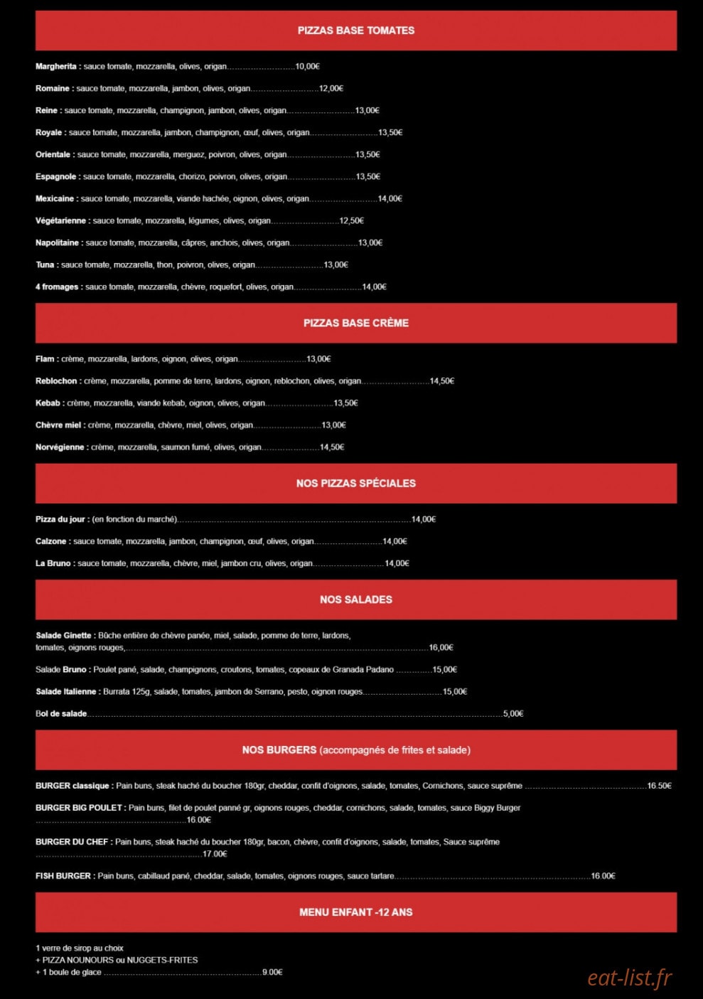 Pizza Bruno — carte page 1