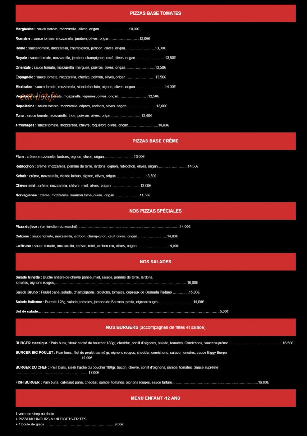 Pizza Bruno — carte page 1