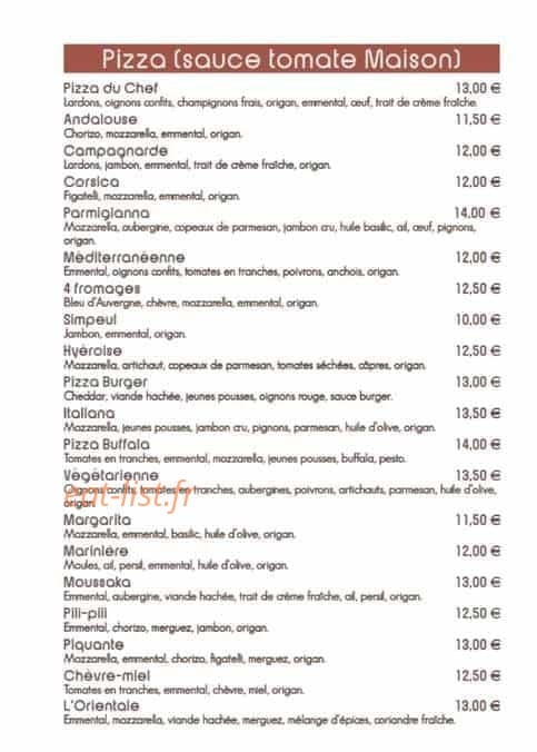 Pizza Plage — carte page 1