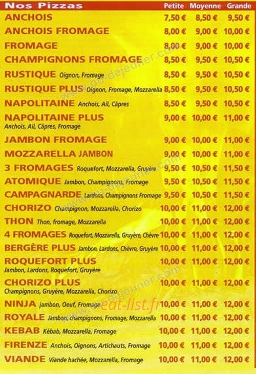 Pizza Sicilia — carte page 1