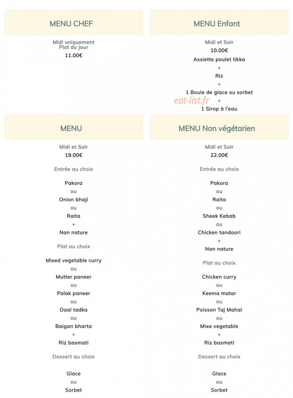 Restaurant Taj Mahal — carte page 5