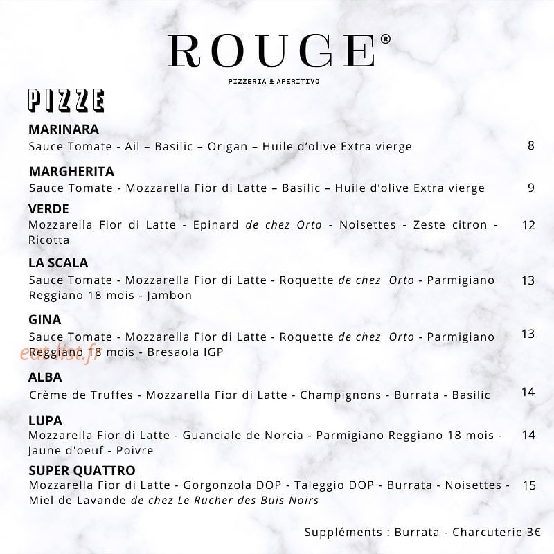Rouge Pizze & Aperitivo — carte page 1