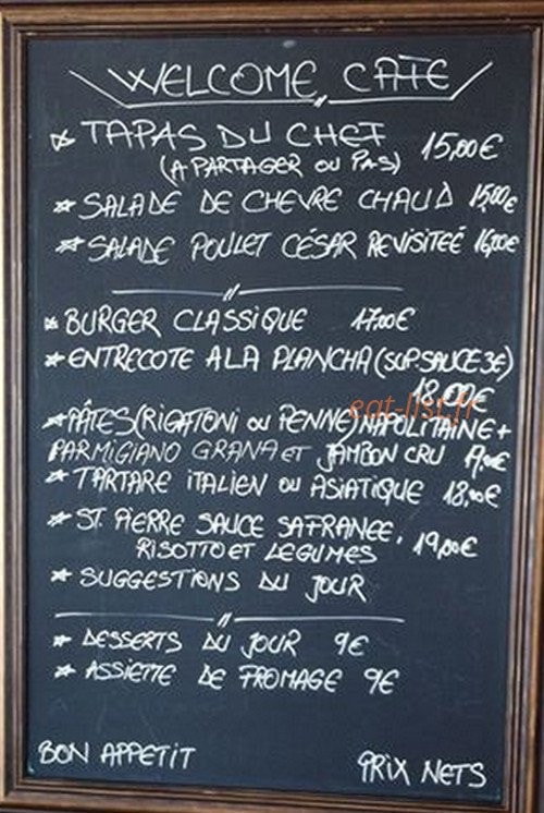 Welcome Café — carte page 1