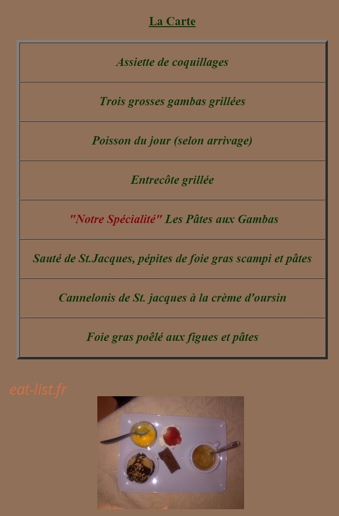 Carte et menu de Le Pique Bouffique à Les Salins d'Hyeres — Les menus à la carte