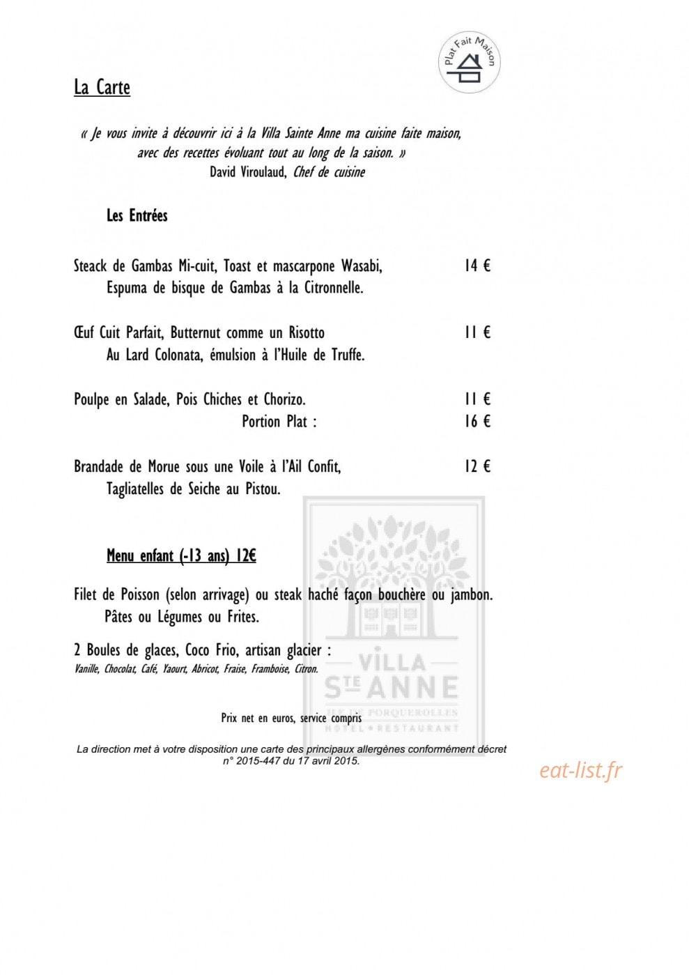 Villa Sainte Anne — carte page 1