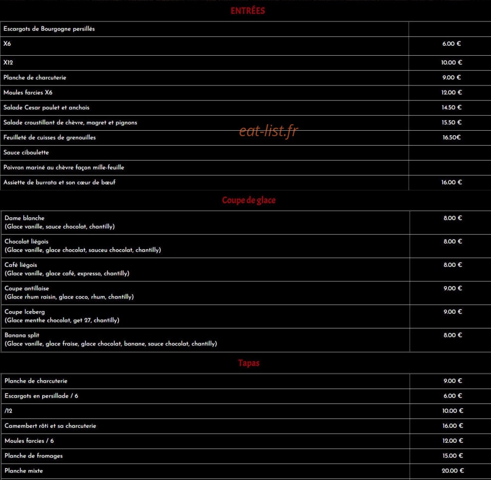 Calmos cafe — carte page 1