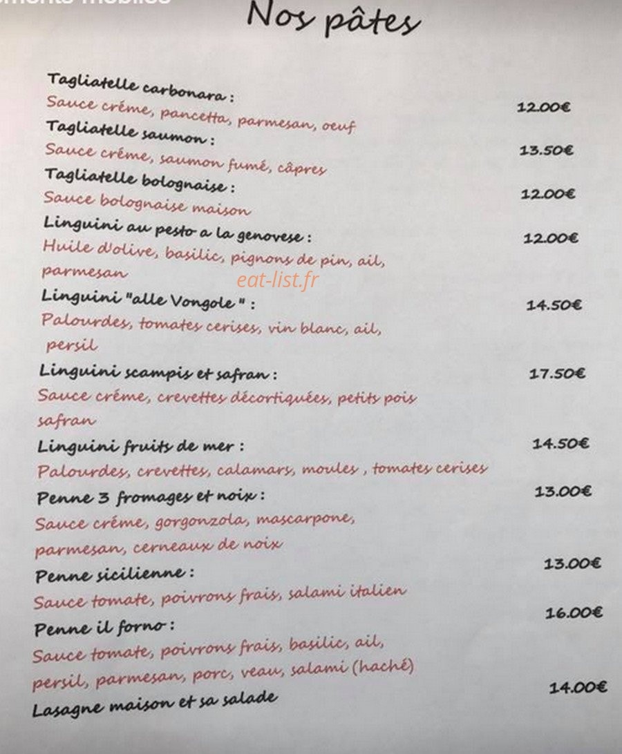 Carte et menu de Il Forno à La Croix Valmer — Les pates
