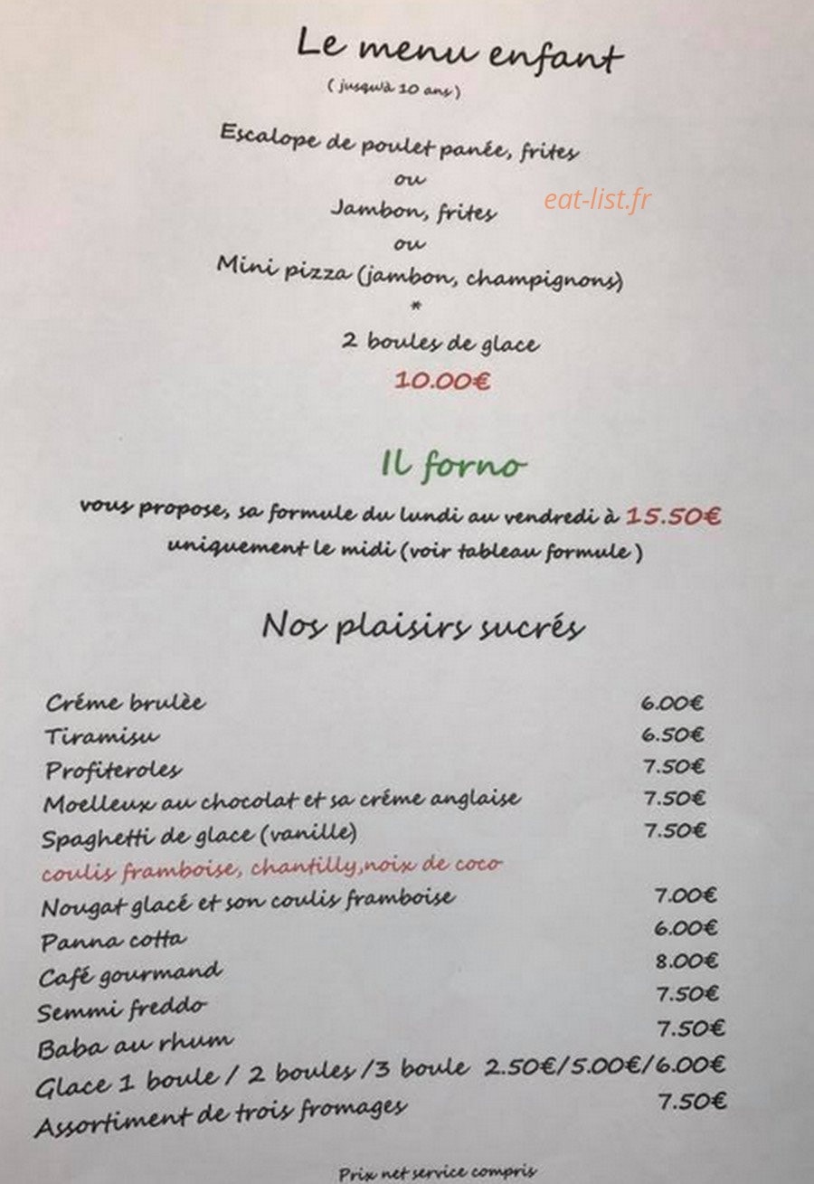 Carte et menu de Il Forno à La Croix Valmer — Menu enfant