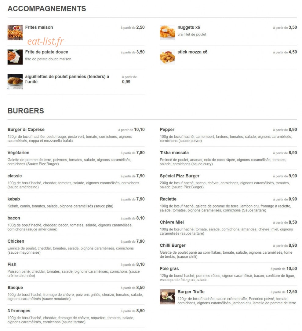Pizz'Burger — carte page 2