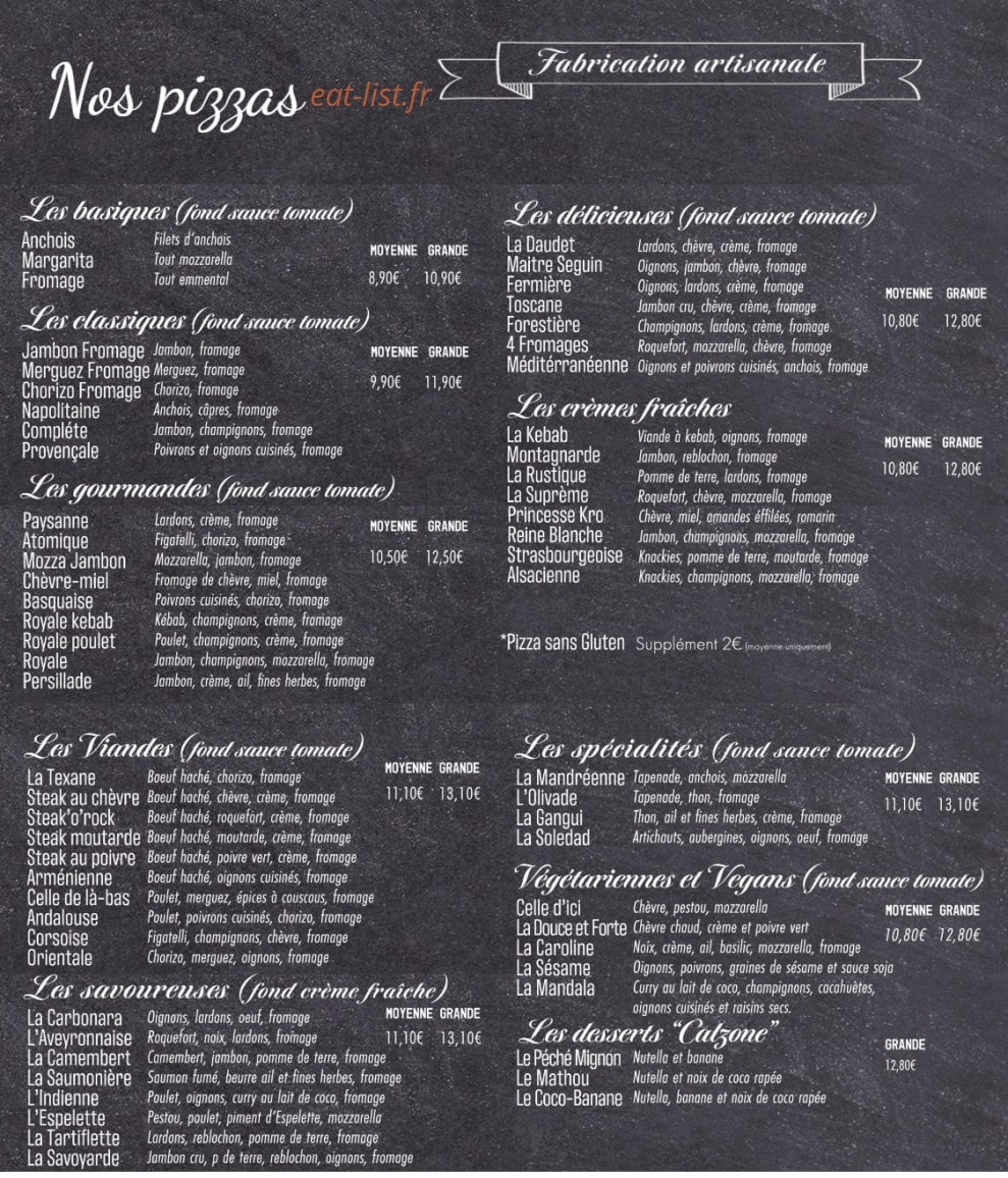 Allo Pizza — carte page 1