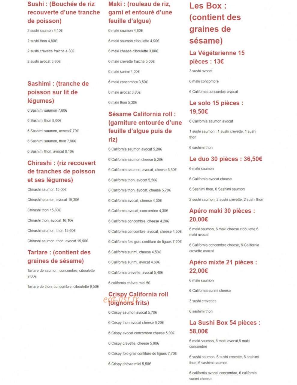 Sushi box — carte page 1