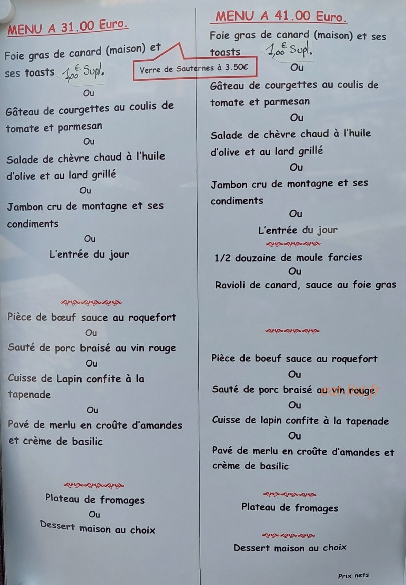 Auberge Provençale — carte page 1