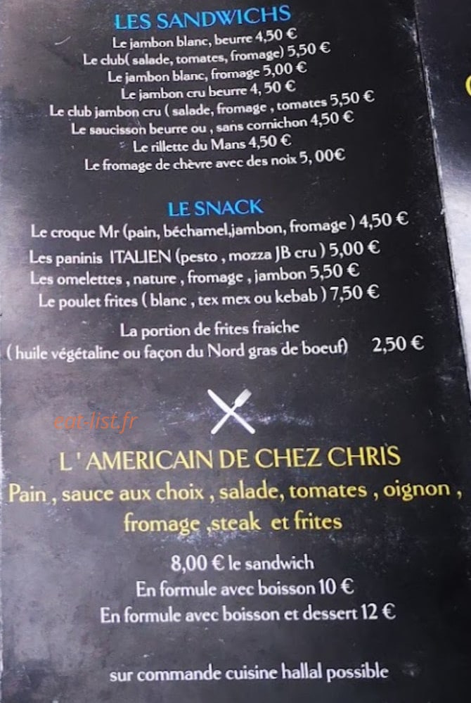 Chris'Cooking — carte page 1