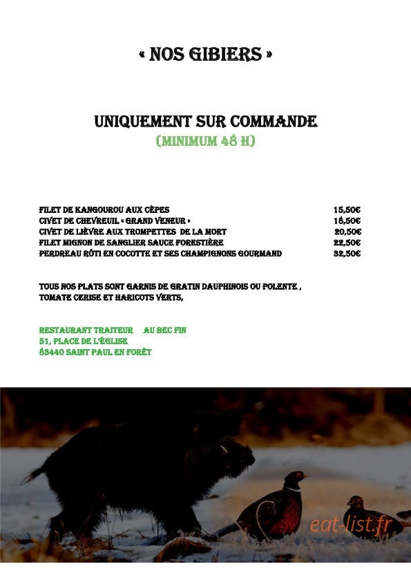 Au Bec Fin — carte page 2