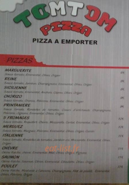 Tom Tom Pizza — carte page 1