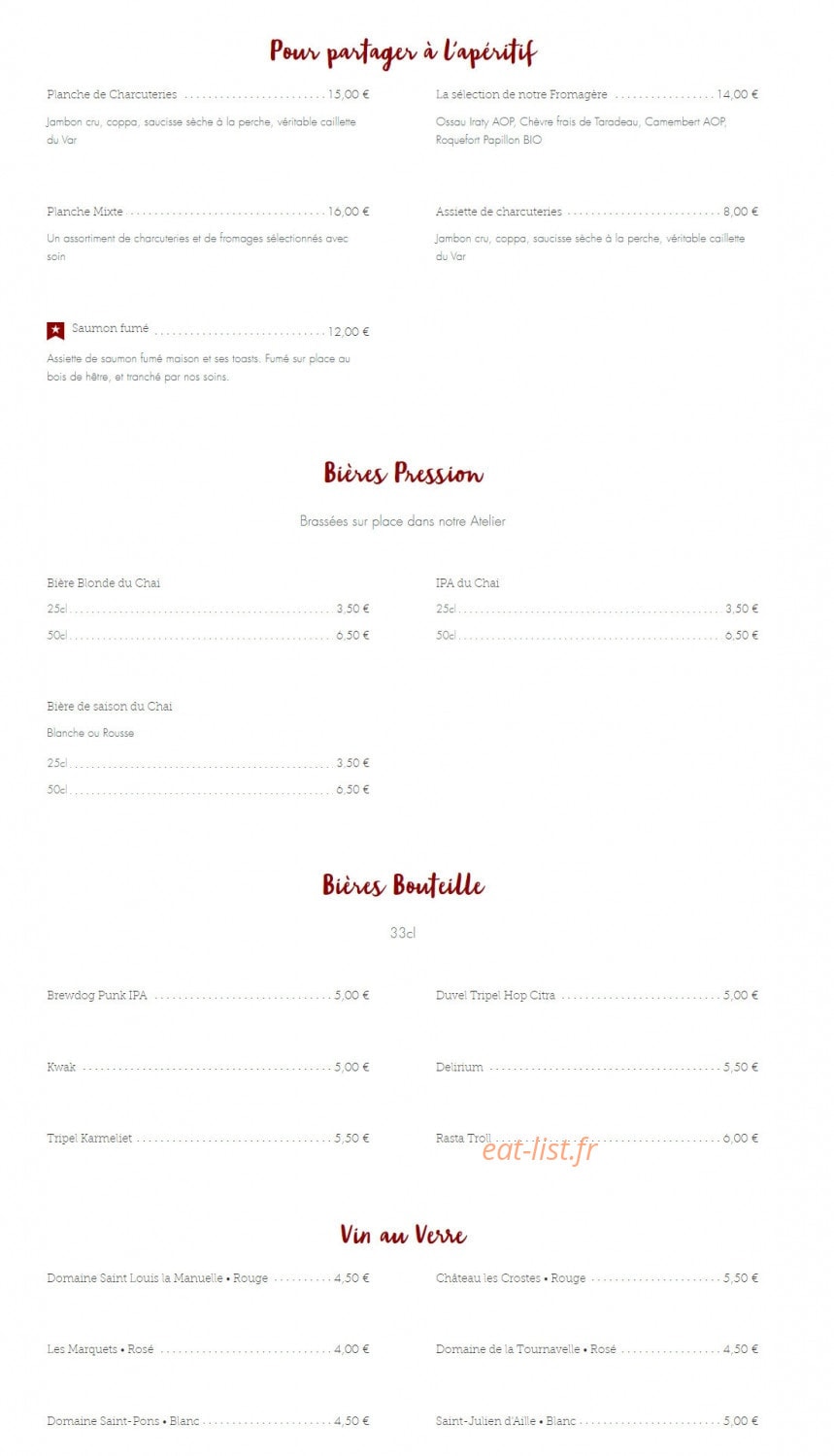 La Table du Chai — carte page 3