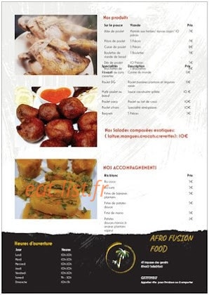 Afro food fusion & wine — carte page 1