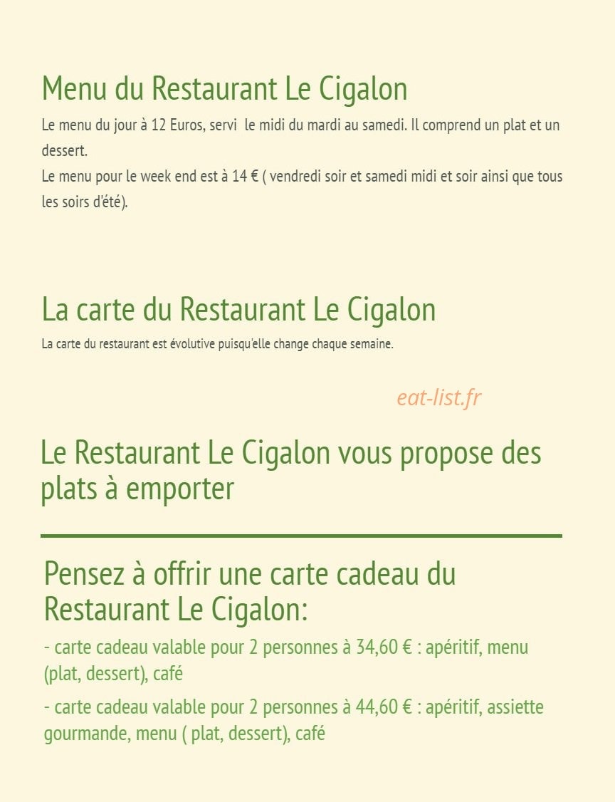 Le Cigalon — carte page 1