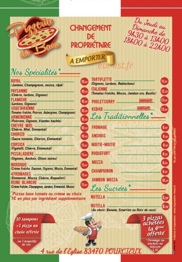 Pizzeria du Baou — carte page 1