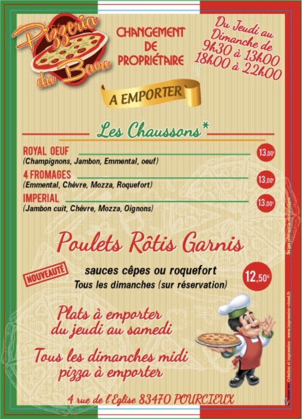 Pizzeria du Baou — carte page 2